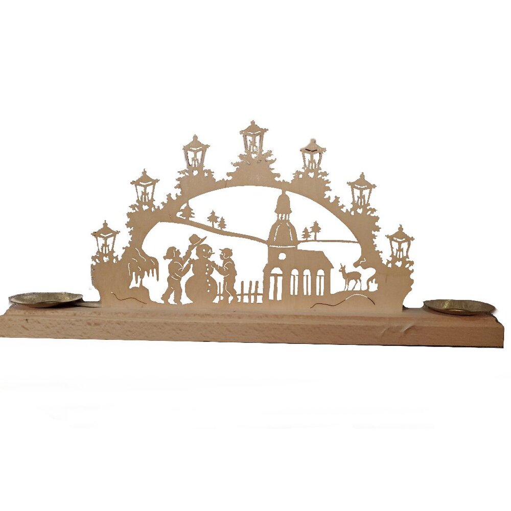 Holiday Christmas Wooden German Candle Holder Schwibbogen, Small Size New